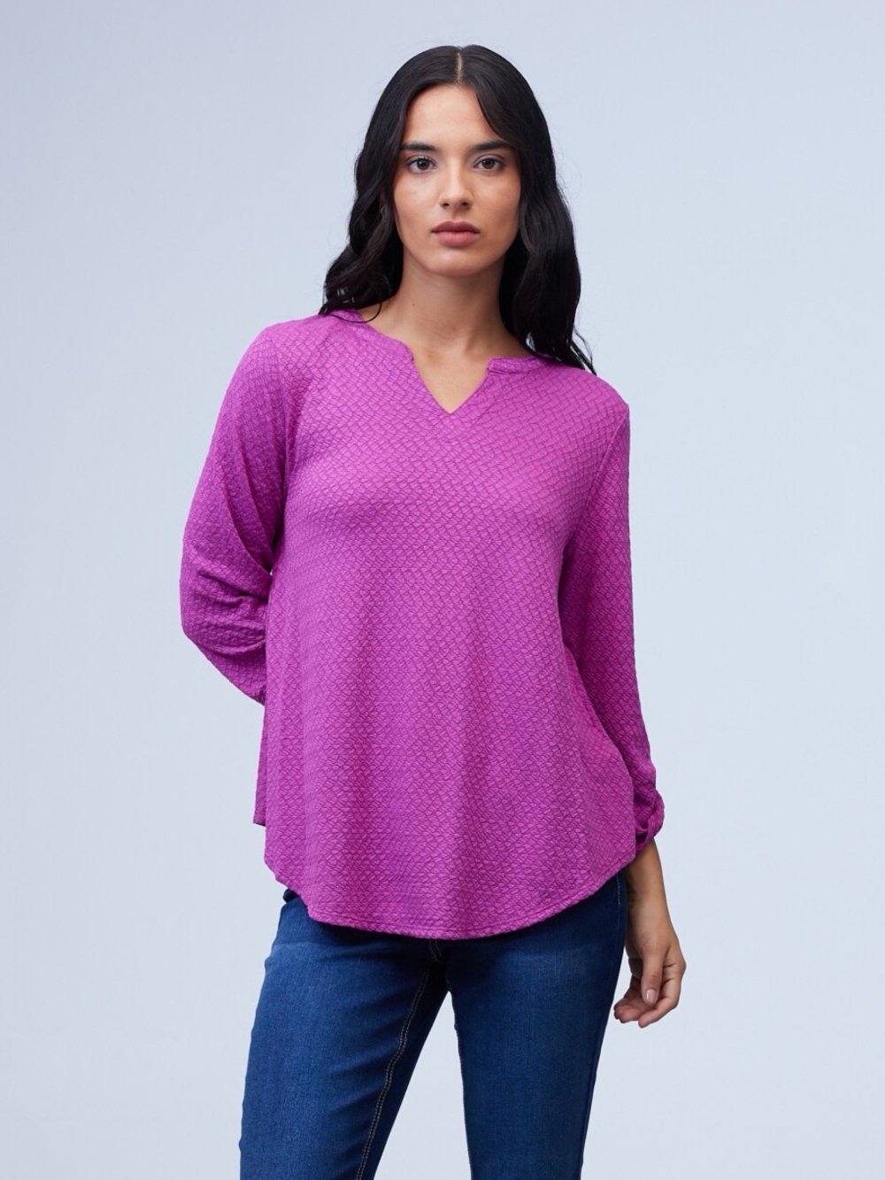 Women's Purple V‑Neck Long Sleeve Top